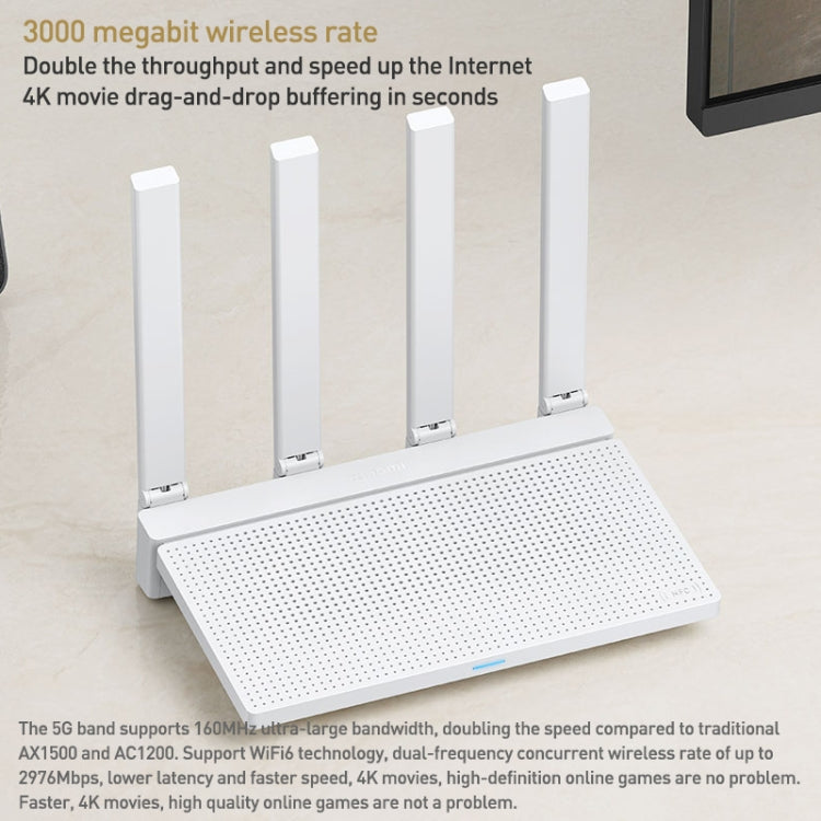 Original Xiaomi AX3000T 2.4GHz/5GHz Dual-band 1.3GHz CPU Router Supports NFC Connection, US Plug Original Xiaomi AX3000T 2.4GHz/5GHz Dual-band 1.3GHz CPU Router Supports NFC Connection, US Plug